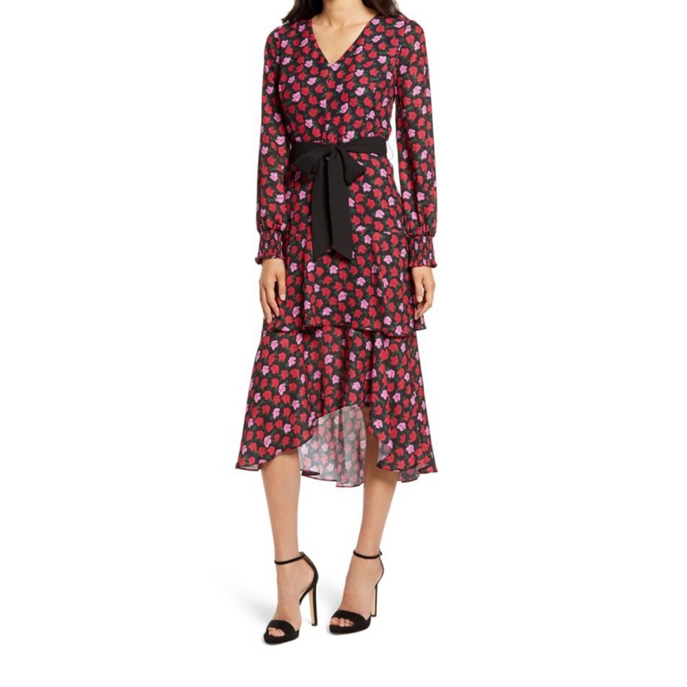 Sam Edelman Poppy Print long sleeve high low dress